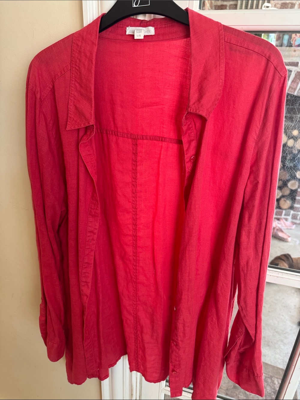 Eileen Fisher Red/Melon Womens Shirt - Linen size L